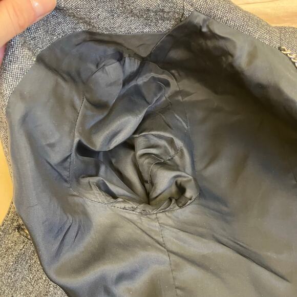 Bebe Sz XS Y2K Wool Silk Blend Tweed Blazer Fitted Feminine Leather Panels Sexy - Picture 15 of 16